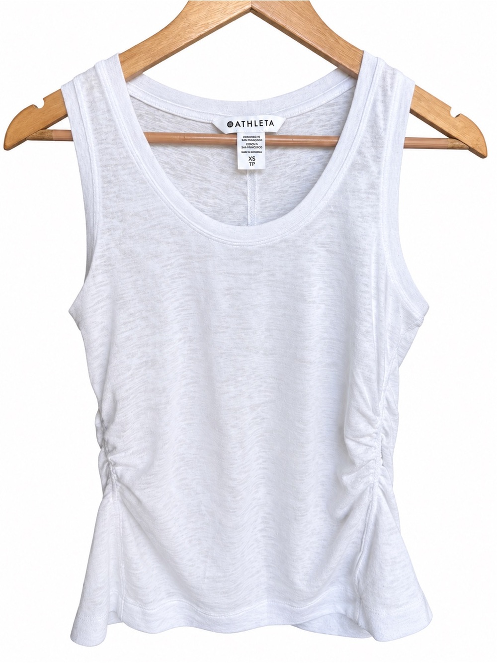 Athleta White Side-Ruched Scoop Neck Tank